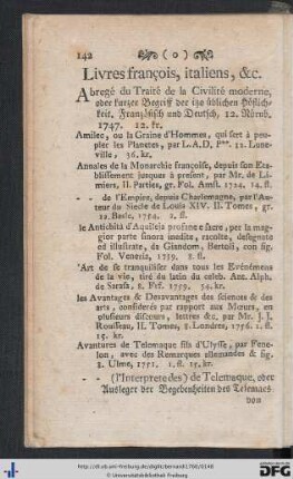 Livres françois, italiens, etc.