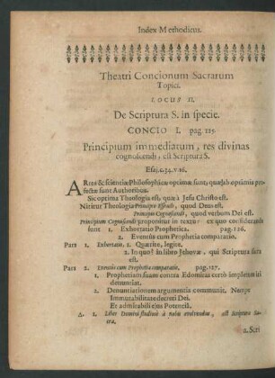 Theatri Concionum Sacrarum Topici. Locus II. De Scriptura S. in specie.