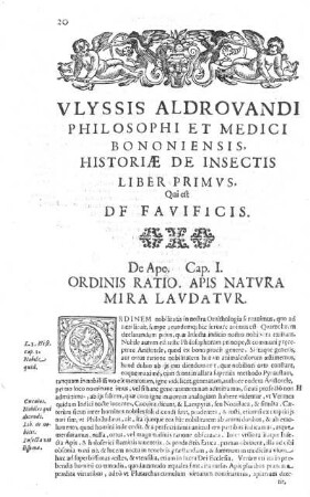 Ulyssis Aldrovandi Philosophi et Medici Bononiensis, Historiae de Insectis Liber Primus, qui est de Favificis