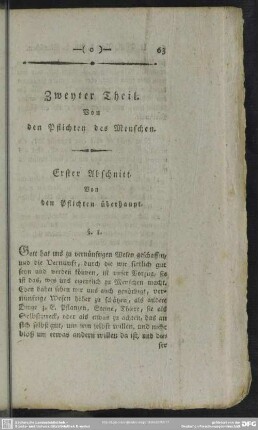 Zweyter Theil. Von den Pflichten des Menschen