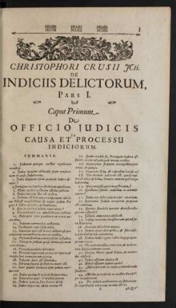 Christophori Crusii Icti. De Indiciis Delictorum, Pars I