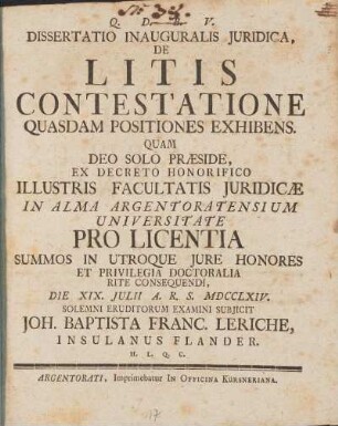 Dissertatio Inauguralis Juridica De Litis Contestatione
