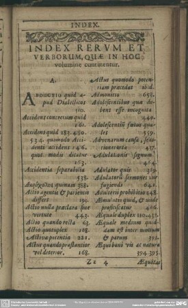Index Rerum Et Verborum, Quae In Hoc volumine continentur