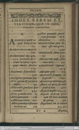 Index Rerum Et Verborum, Quae In Hoc volumine continentur