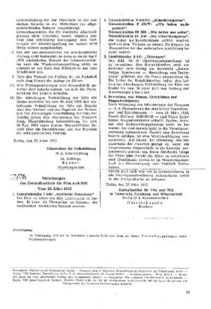 Mitteilungen des Zentralinstituts für Film und Bild : 15/53 vom 25. März 1953