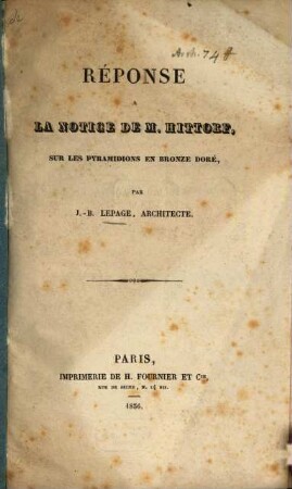 Réponse à la Notice de M. Hittorf, sur les pyramidions en bronze doré