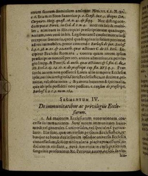 Segmentum IV. De immunitatibus ac privilegiis Ecclesiarum.