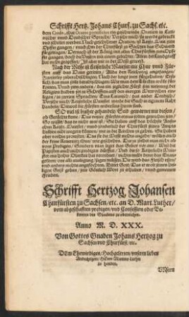 Schrifft Hertzog Johansen Churfürsten zu Sachsen ...
