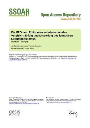 Die FPÖ - ein Phänomen im internationalen Vergleich: Erfolg und Misserfolg des identitären Rechtspopulismus
