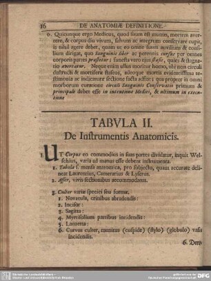 Tabula II. De Instrumentis Anatomicis