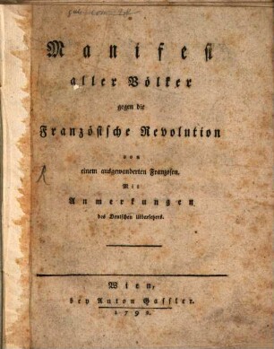 Manifest aller Völker gegen die Französische Revolution