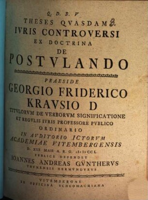 Theses quaedam iuris controversi ex doctrina de postulando