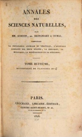 Annales des sciences naturelles. 8. 1826