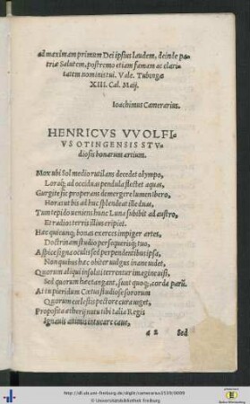 Henricus Wolfius Otingensis Studiosis bonarum artium.