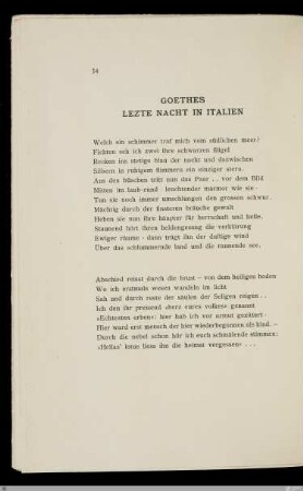 Goethes lezte Nacht in Italien / Stefan George