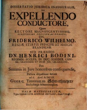 Dissertatio Juridica Inauguralis, De Expellendo Conductore