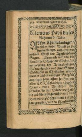 Clemens Papst dieses Nahmens der Achte.