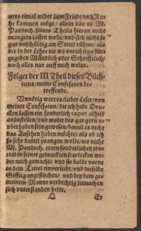 Folget der III. Theils dieses Büchleins/ meine Confession betreffendt.