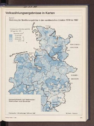 Änderung der Bevölkerungsdichte in den norddeutschen Ländern 1970 bis 1987