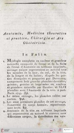 Anatomia, Medicina theoretica et practica, Chirurgia et Ars obstetricia (Nr. 1 - 1173)