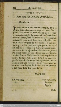 Lettre LXXVII. a un ami sur la meme Circonstance