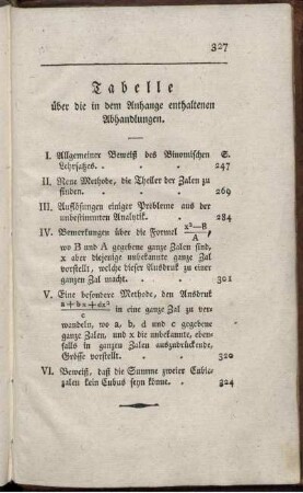 Tabelle über die in diesen Theile enthaltenen Abhandlungen.