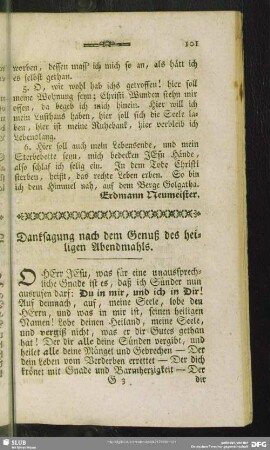 Danksagung nach dem Genuß des heiligen Abendmahls
