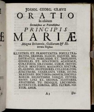 Oratio In obitum Serenissimæ ac Potentissimæ Principis Mariæ Magnæ Britanniæ [...] Reginæ.