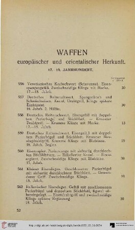 Waffen europäischer und orientalischer Herkunft (Nr. 556-657)