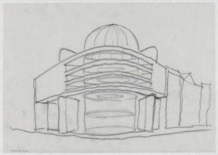 Wettbewerb Wohn- und Geschäftshaus, BMW-Haus, 1. und 2. Stufe (nicht realisiert) – Perspektivansicht. Berlin-Charlottenburg, Kurfürstendamm 31, Uhlandstraße 177/178