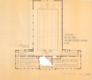 Hallenbad Hüttental-Weidenau: Vorentwurf An- und Umbau des Hallenbades Hüttental-Weidenau - Obergeschoss. Inhalt: Skizzierung der Schwimmhalle, Reinigungsbrausen, WC-Anlagen, Umkleide Damen/Herren, Eingangsbereich