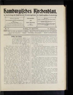 Nr. 17. Hamburg, 27. April 1913. 10. Jahrgang.