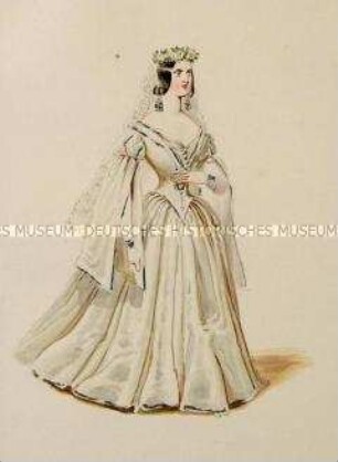Frau im weißen Kleid und weißen Kopfschleier (Braut?) - Tafel aus Franceschini/Kostümbilder (Kassette 2)