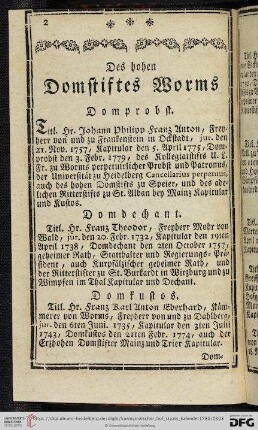 Des hohen Domstiftes Worms [...]