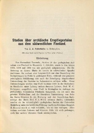 Studien über archäische Eruptivgesteine aus dem Süd-Westlichen Finnland