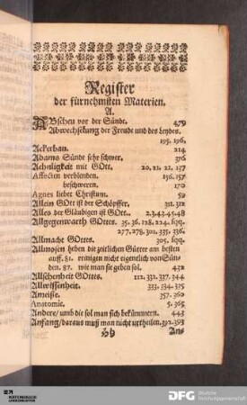 Register der fürnehmsten Materien.
