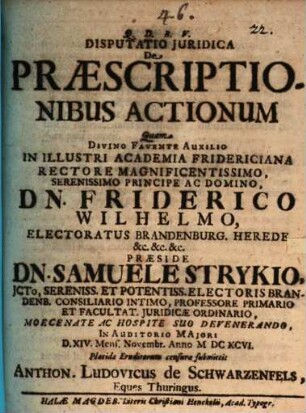 Disputatio juridica de praescriptionibus actionum