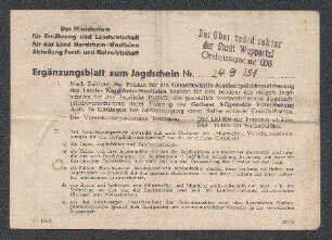 Ergänzungsblatt zum Jagdschein