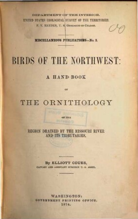 Birds of the Northwest : a handbook of the ornithology of the region drained by the Missouri river and its tributaries
