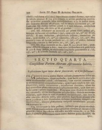 Sectio Quarta. Complectens Partem Alteram Astronomiae Solaris
