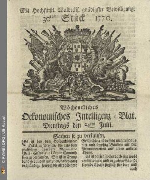 30tes Stueck, Dienstags den 24ten Julii 1770
