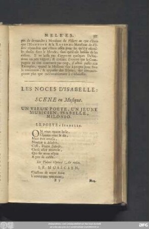 Les Noces D'Isabelle: Scene en Musique. Un Vieux Poete, Un Jeune Musicien, Isabelle, Milonio.