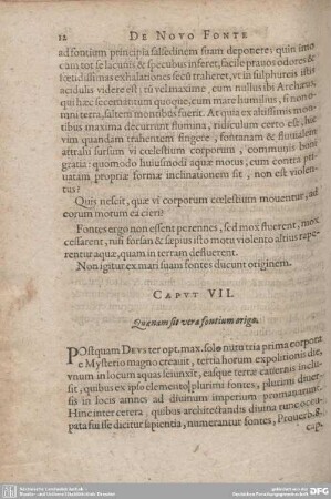 Caput VII. Quanam sit vera fontium origo.