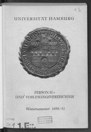 WS 1950/51: Personal- und Vorlesungsverzeichnis // Hamburgische Universität
