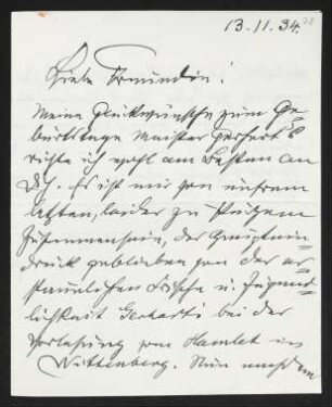 Brief von Josef Block an Margarete Hauptmann