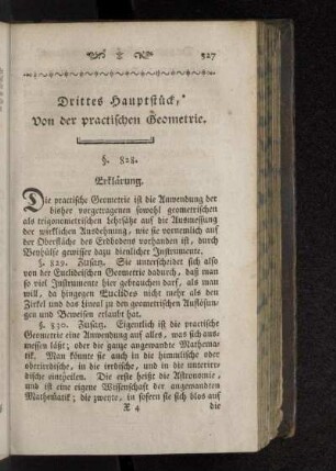 Drittes Hauptstück, Von der practischen Geometrie.