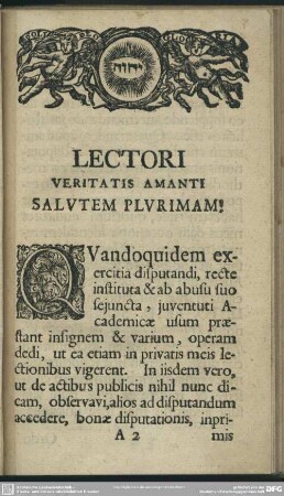 Lectori Veritatis Amanti Salutem Plurimam!