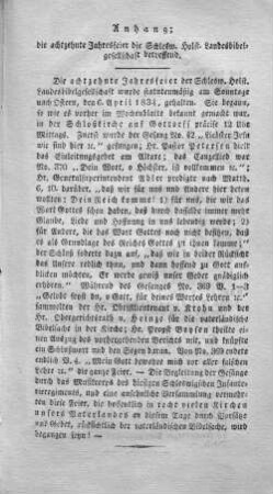 Anhang; die achtzehnte Jahresfeier die Schlesw. Holst. Landesbibelgesellschaft betreffend.