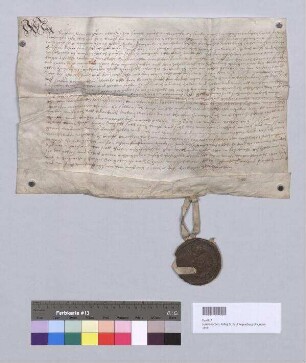 Rufina von Egloffstein, Äbtissin von Kloster St. Paul, und das Kapitel von Kloster St. Paul gestatten Panthaleon Fischer, Bürger zu Rottenburg, den Verkauf seines Erbrechts auf dem Marktlehen zu Rottenburg an Policarpus Amann, Bürger zu Rottenburg. S1: Rufina von Egloffstein, Äbtissin von Kloster St. Paul, S2: das Kapitel von Kloster St. Paul