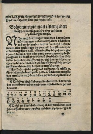 Volgt nun wie man einem jeden menschen weissagen sol/ under welchem zeychen er geborn sei.